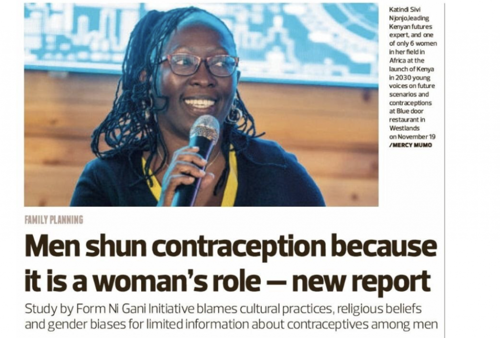 Another news clip promoting #formnigani movement titled "Men shun contraception because it is a woman's role – new report." There is no mention of the newspaper from which the clip is.